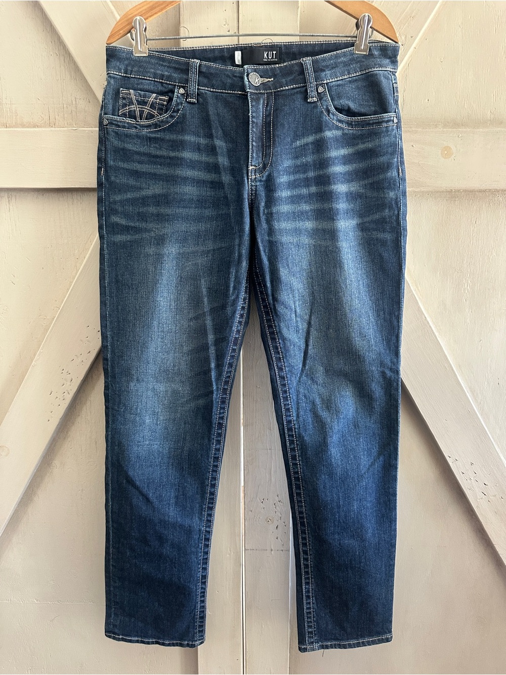 KUT From The Kloth Straight Leg Jeans Women Size 10 Dark Wash Stretch Denim